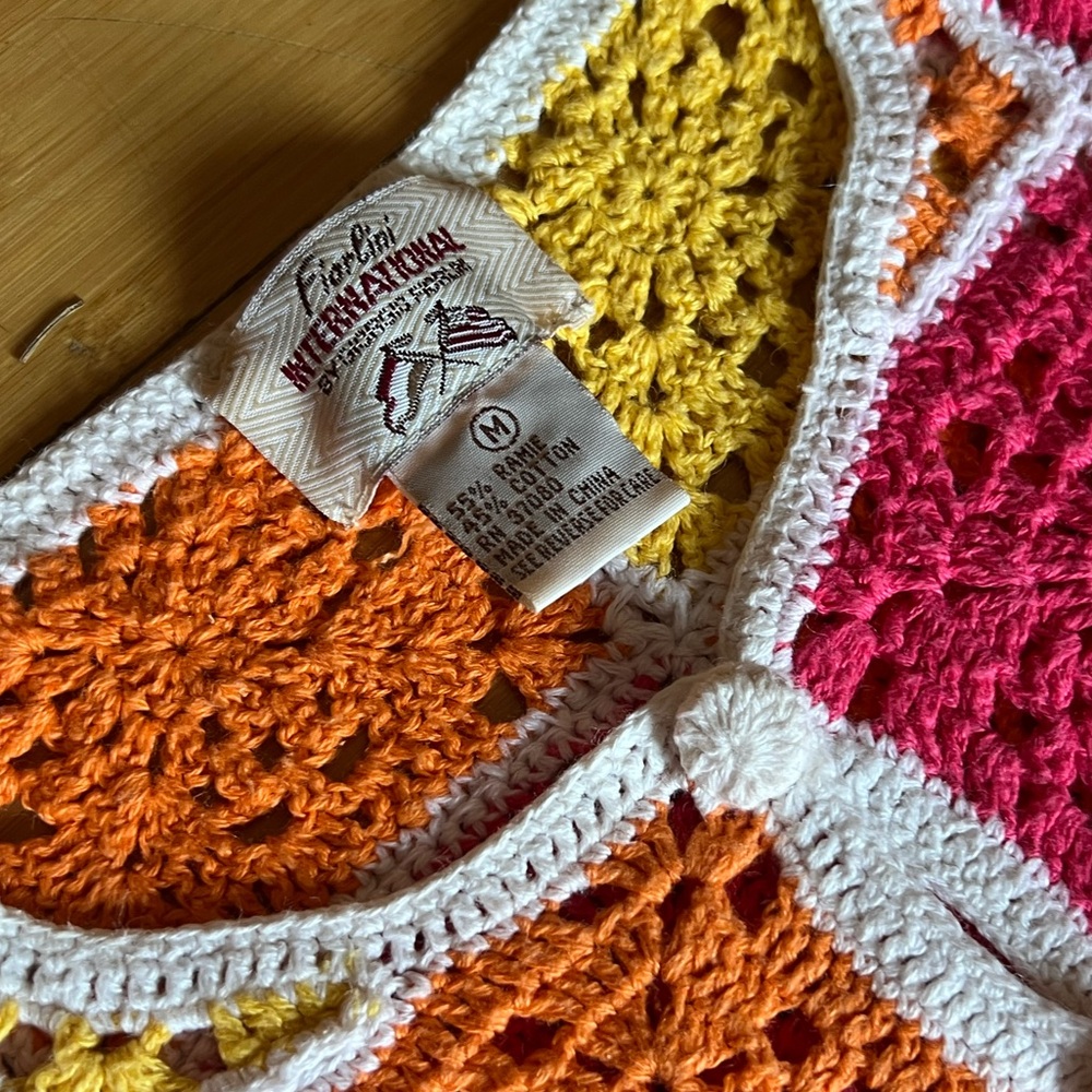 Vintage Y2K Fiorlini International Crochet Cardigan Pink Yellow Orange M - Picture 3 of 4